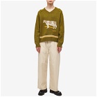 Bode Men's Cattle Sweater in Green