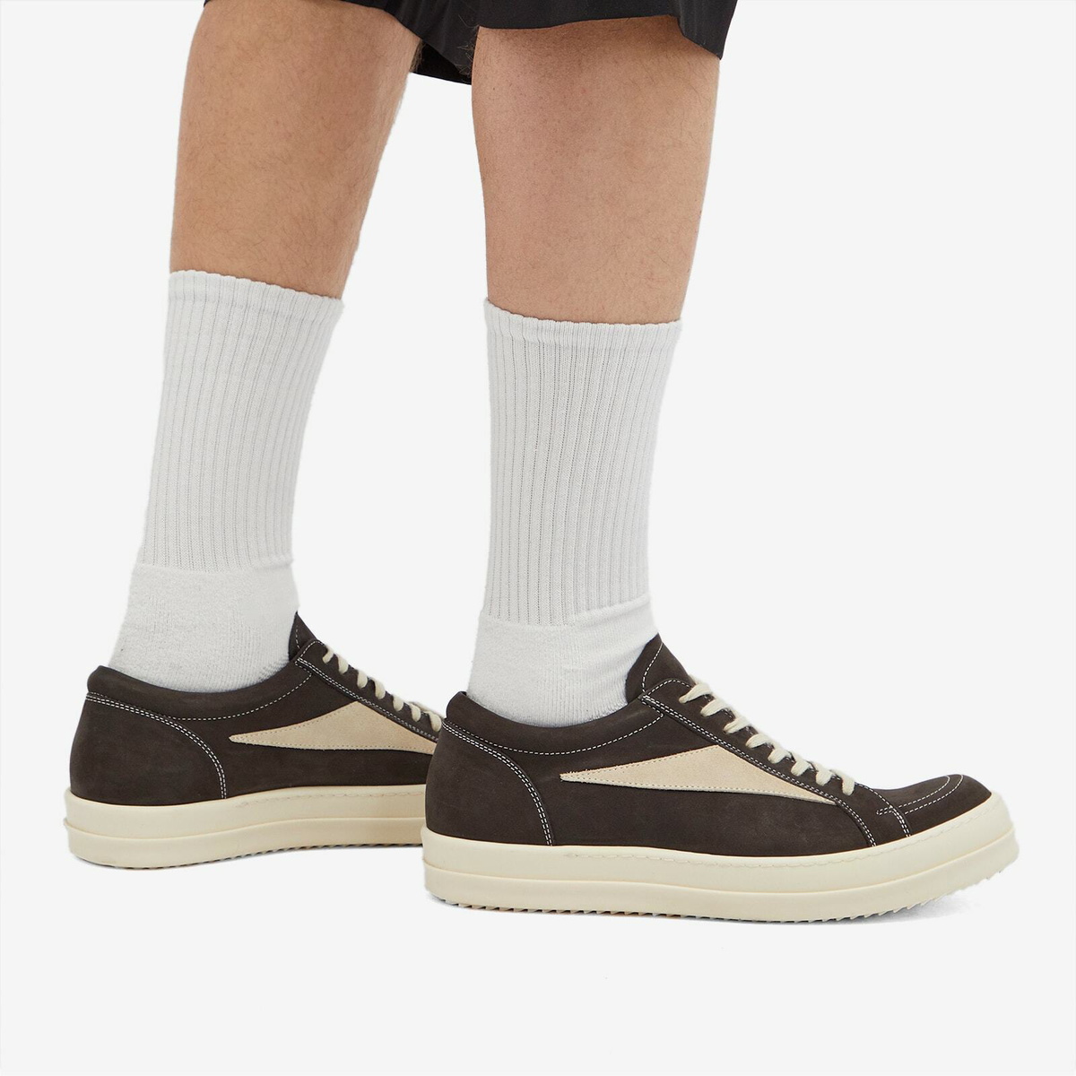 Rick Owens Men's Suede Vintage Sneaks in Dark Dust/Milk Rick Rick Owens Men's Suede Vintage Sneaks in Dark Dust/Milk Rick