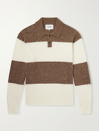 Corridor - Striped Woven Brushed Alpaca-Blend Polo Sweater - Brown