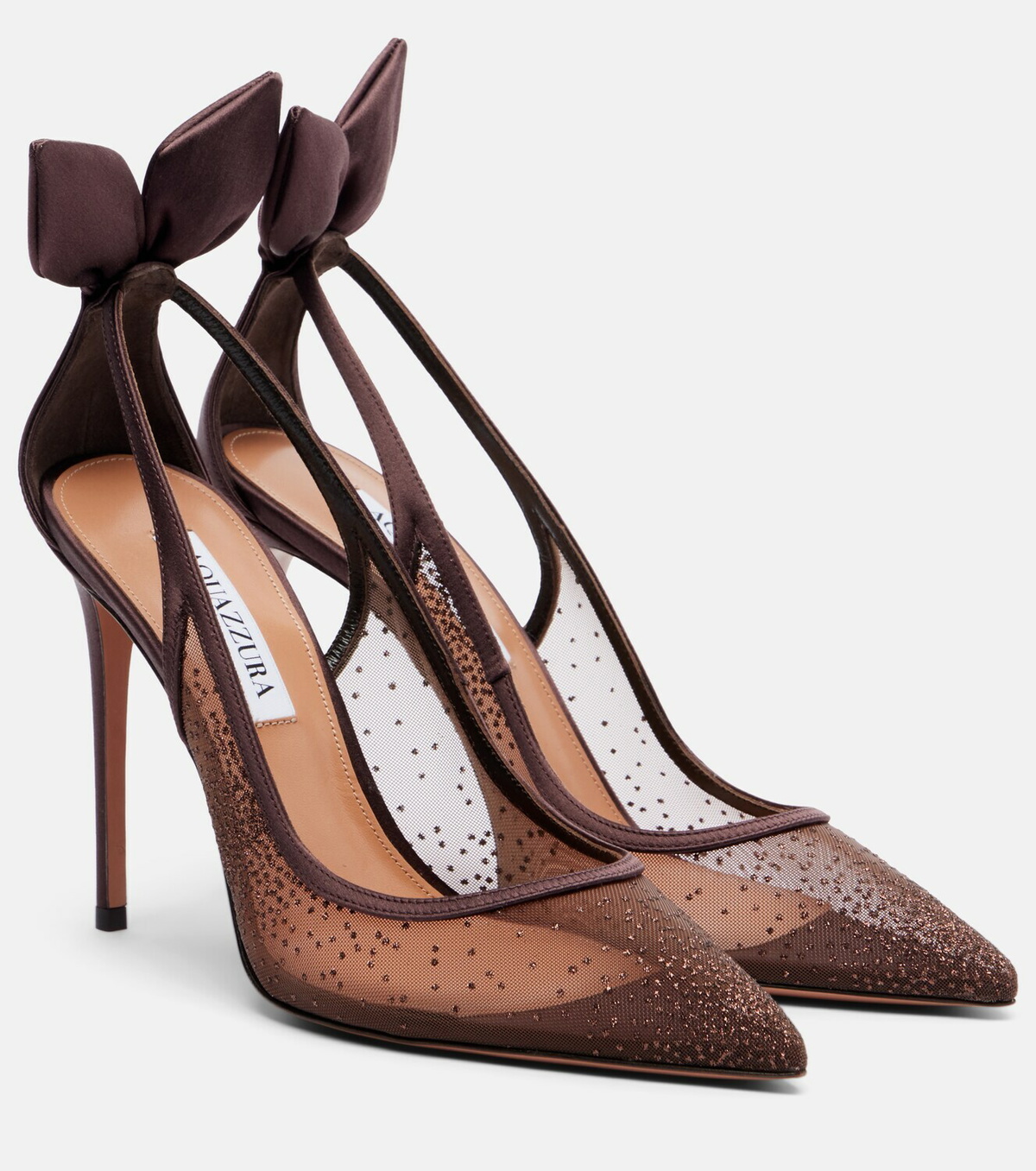 Aquazzura Bow Tie 105 embellished mesh slingback pumps