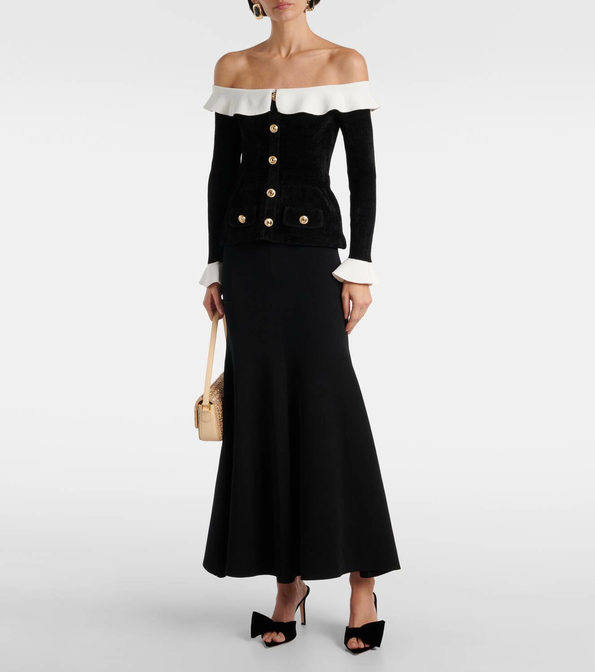 Self-Portrait Off-shoulder chenille midi dress Self-Portrait