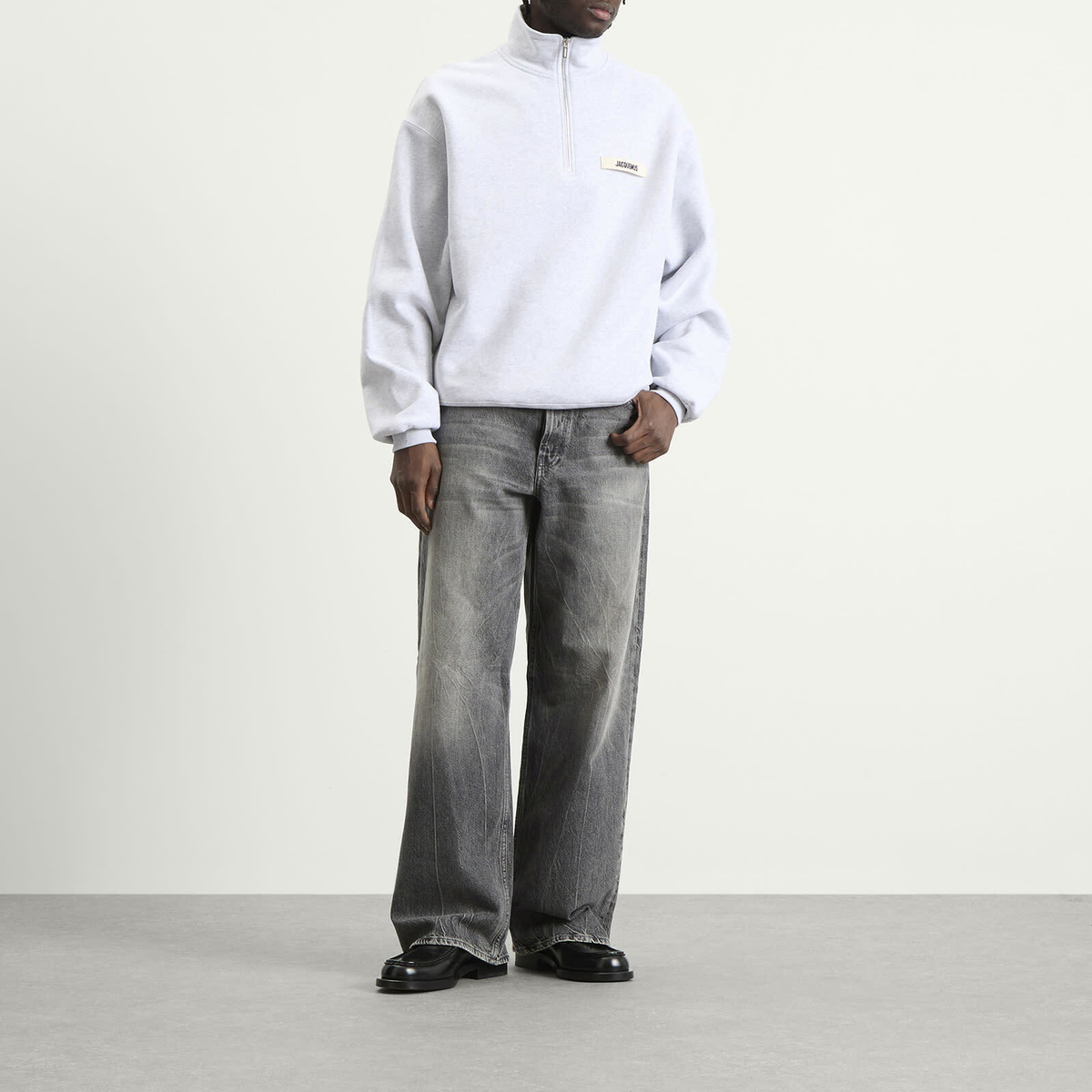 Jacquemus Men's Grosgrain Zip Sweatshirt in Grey