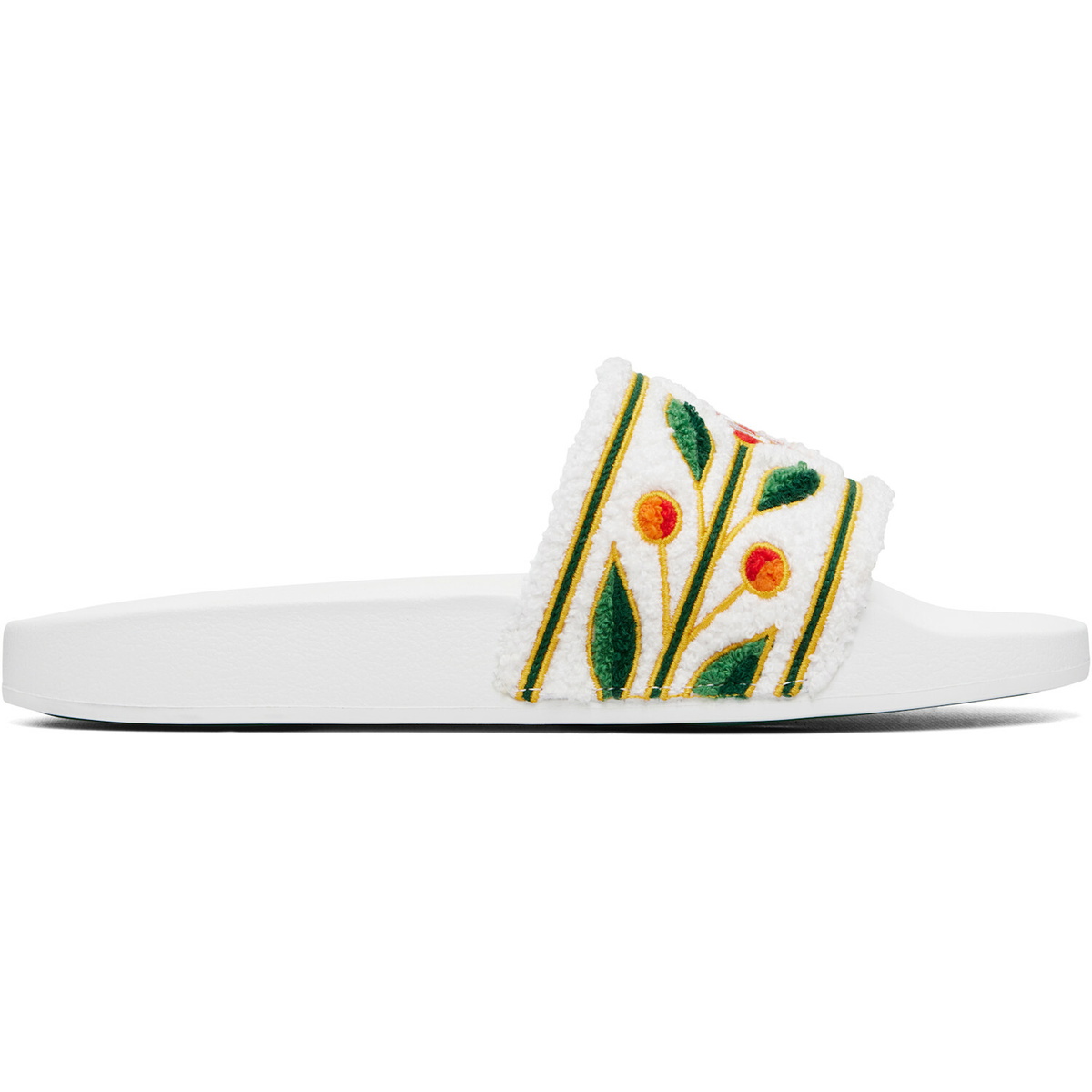 Casablanca White Embroidered Terry Slides