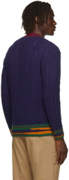Etro Navy Wool Cable Knit Cardigan