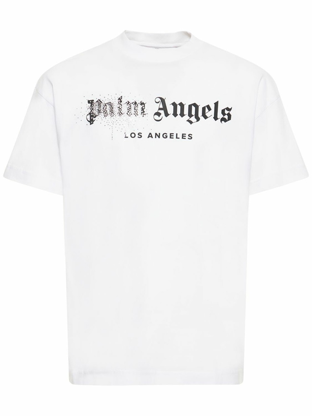 Photo: PALM ANGELS - Rhinestone Logo Cotton Jersey T-shirt