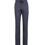 120% - Slim-Fit Linen Drawstring Trousers - Blue