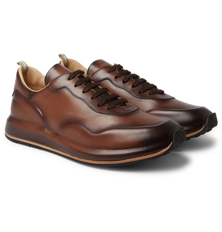 Photo: Officine Creative - Race Lux Burnished-Leather Sneakers - Dark brown