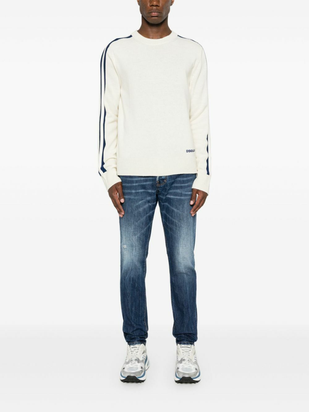 Dsquared² Beige Leaves Cotton High Waist Denim Jeans Boston