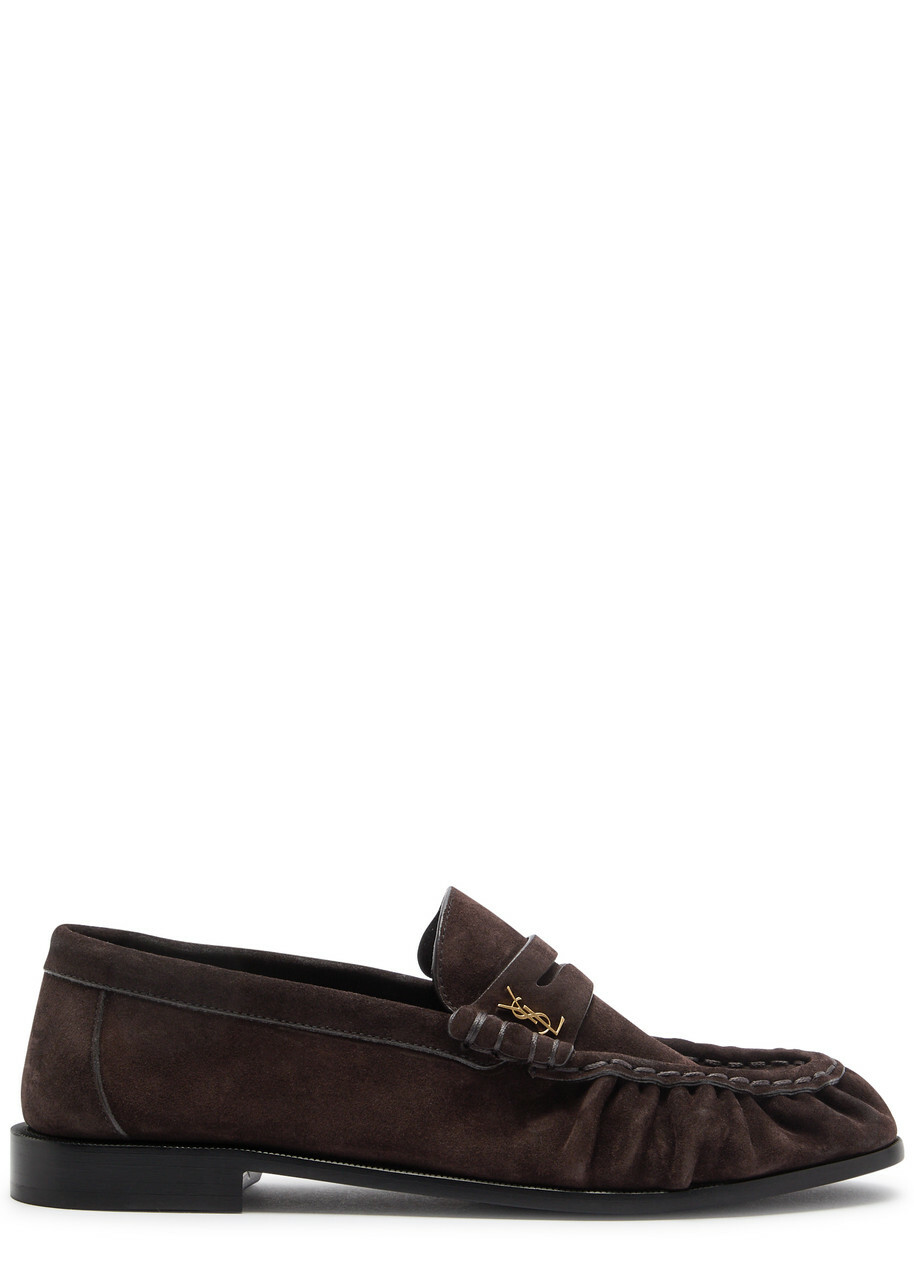 Saint Laurent Le Loafer Logo Suede Loafers Brown