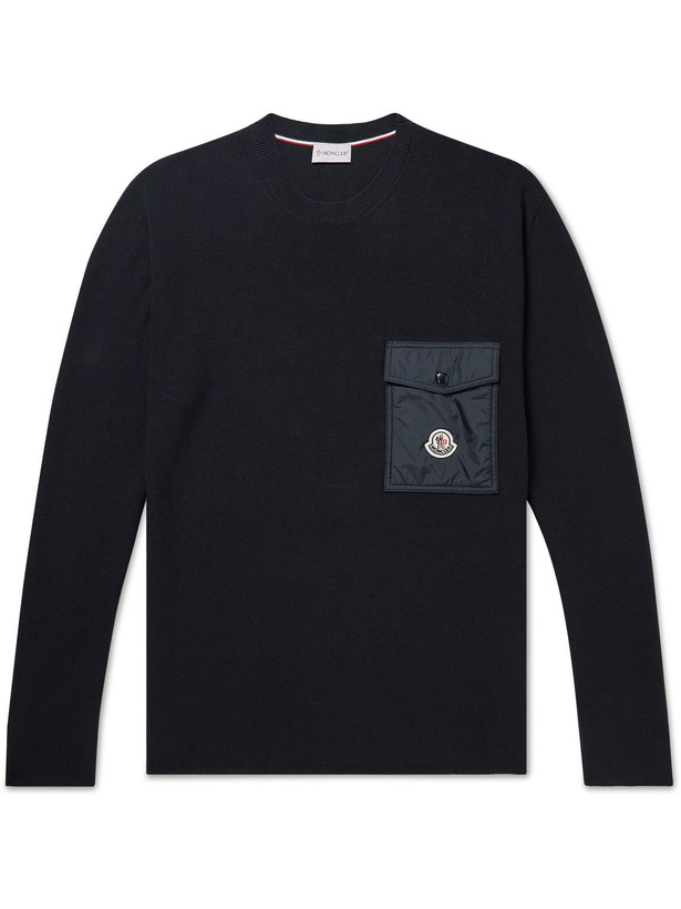 Photo: Moncler - Logo-Appliquéd Shell-Trimmed Cotton Sweater - Blue