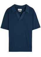 Oliver Spencer Fine-knit Ribbed Cotton Polo Shirt Navy