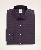 Brooks Brothers Men's Stretch Milano Slim-Fit Dress Shirt, Non-Iron Poplin English Spread Collar Gingham | Purple