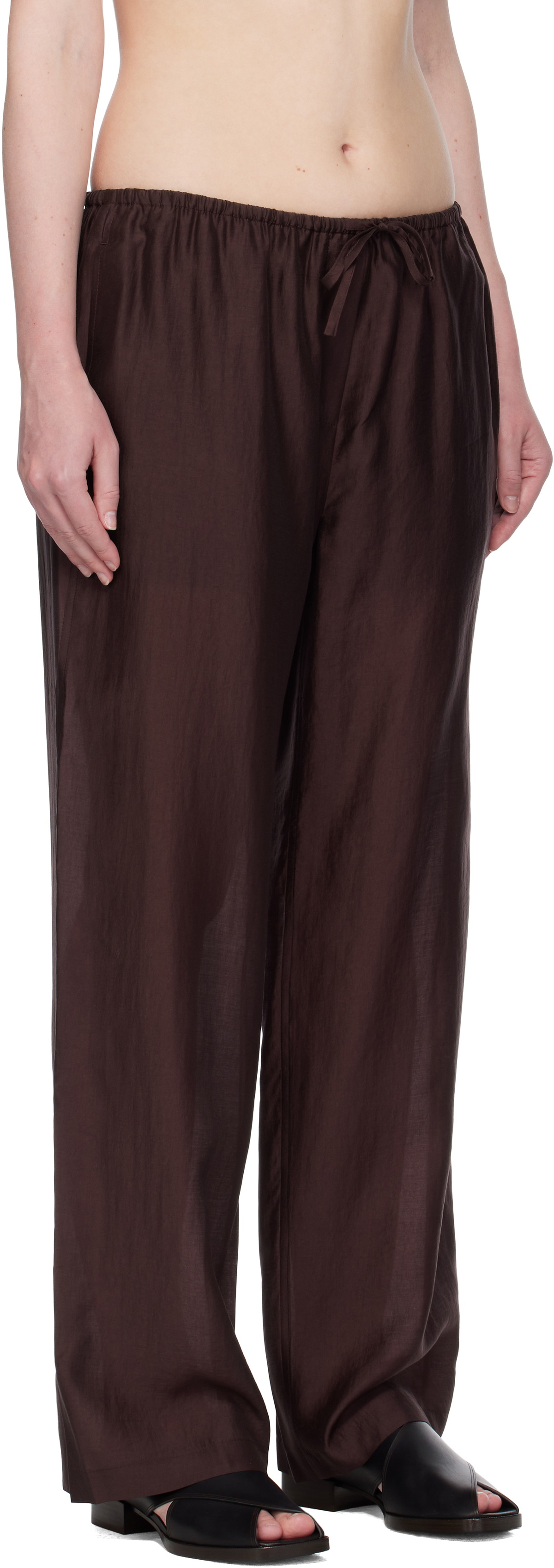 AMOMENTO Burgundy Silky Banding Lounge Pants