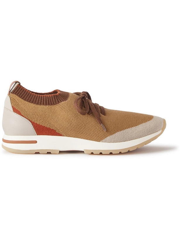 Photo: Loro Piana - 360 Flexy Walk Leather-Trimmed Knitted Wish Silk Sneakers - Brown
