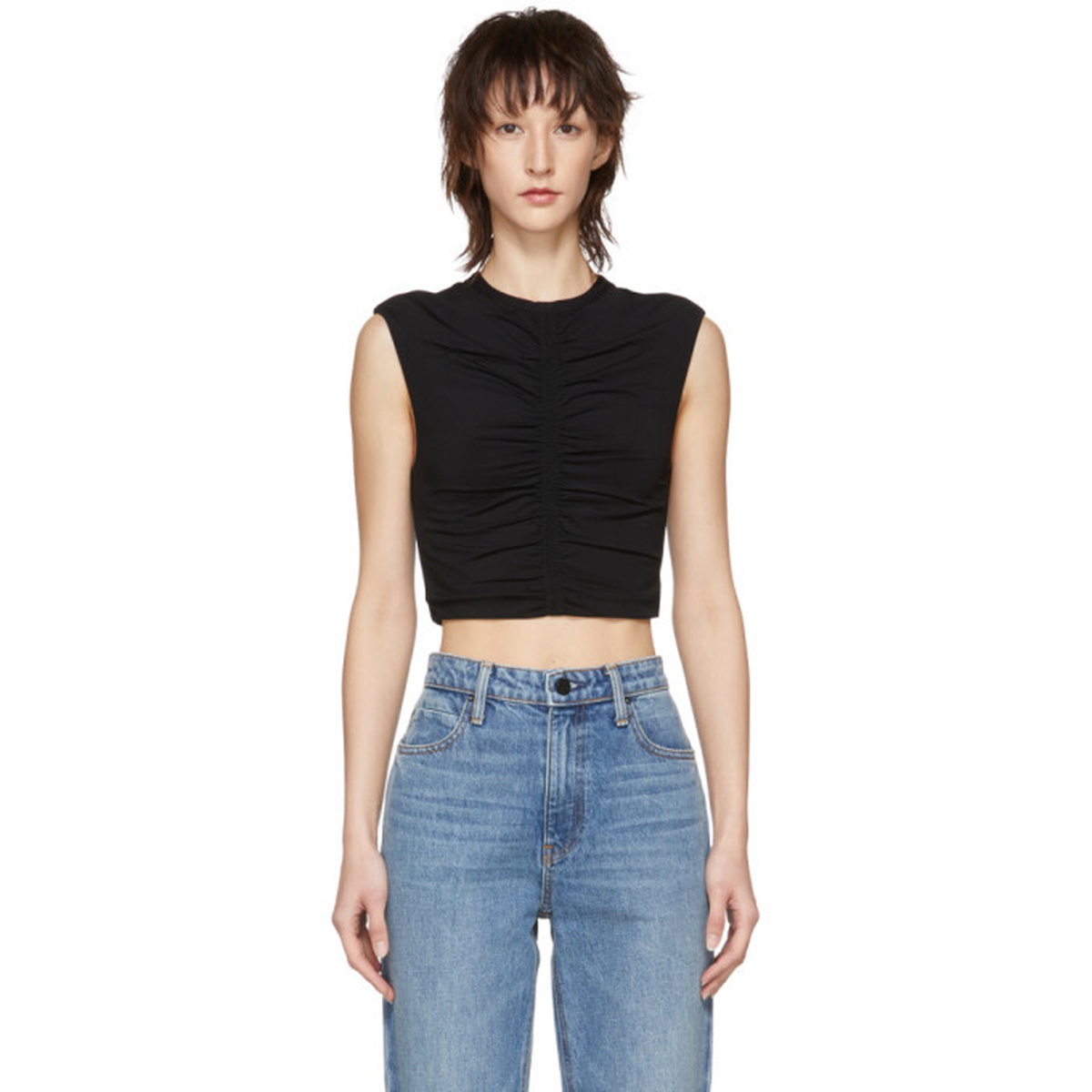T by Alexander Wang Black Cropped Ruched Tank Top T by Alexander Wang