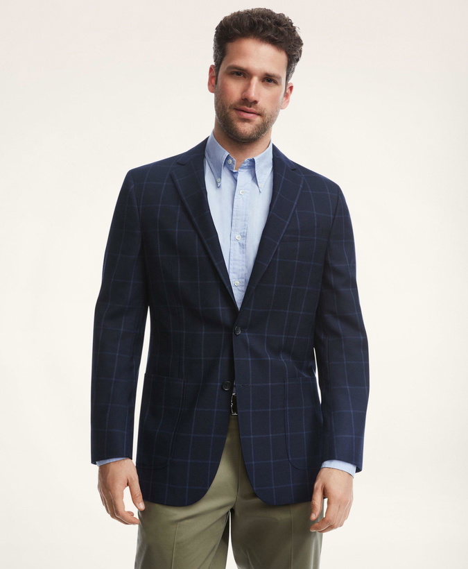 Photo: Brooks Brothers Men's Madison Traditional-Fit Windowpane Hopsack Sport Coat | Navy