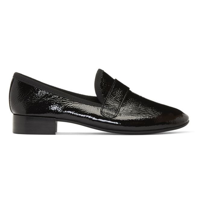 Repetto Black Wrinkled Patent Maestro Loafers Repetto