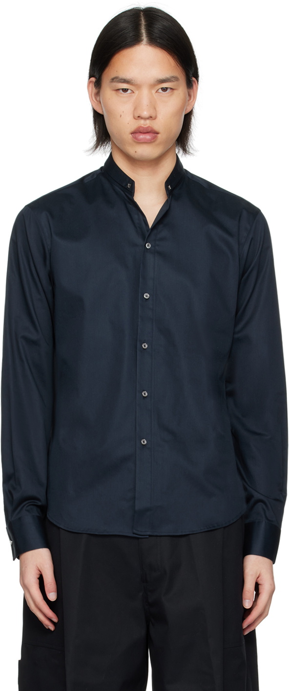 Wooyoungmi Navy Band Collar Shirt Wooyoungmi