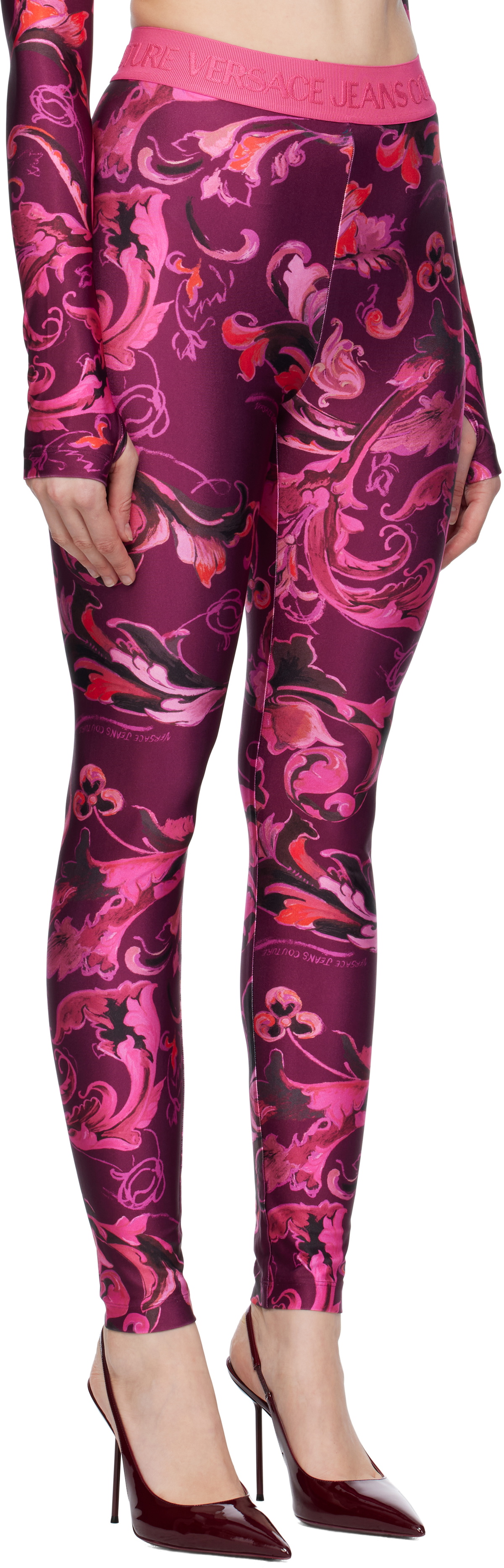 Versace Jeans Couture Pink & Purple Lycra Barocco Leggings