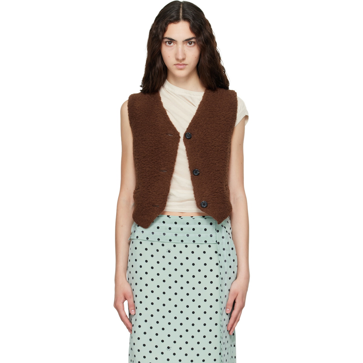 Marni Brown Curly Wool Vest