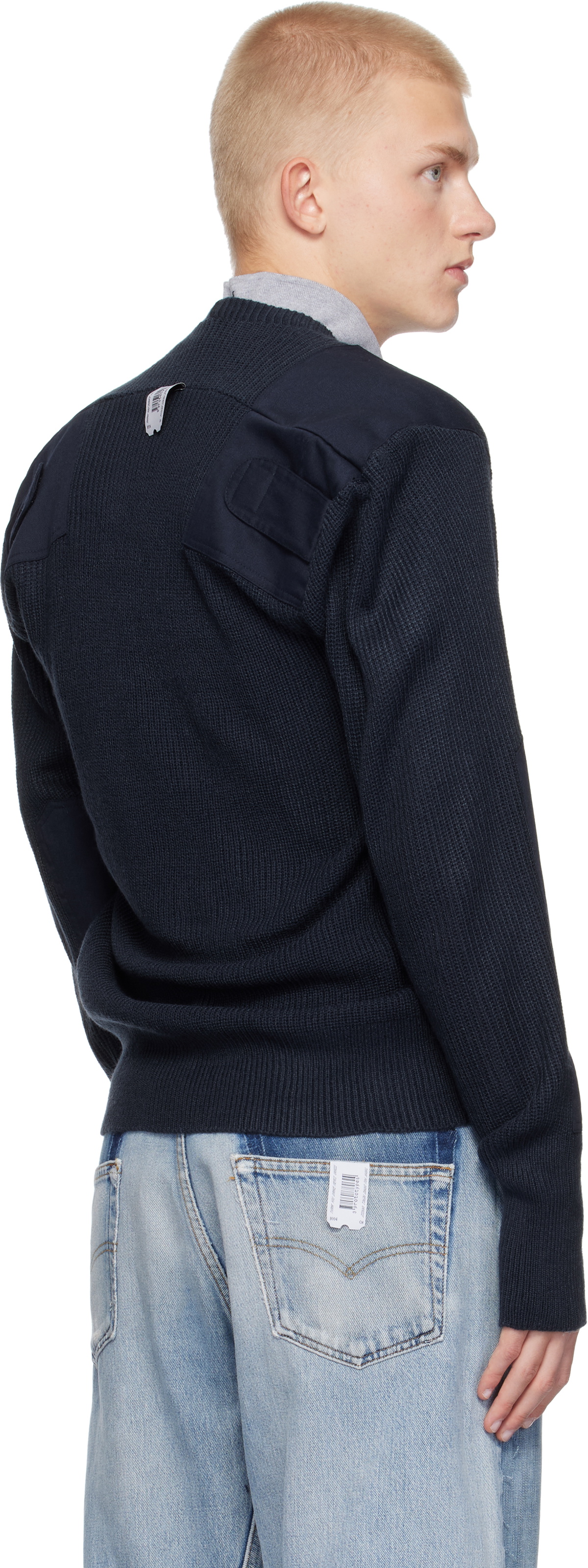 Prototypes Navy Moved Neckline Military Knit Sweater PROTOTYPES