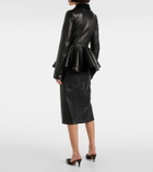 Alexander McQueen Corduroy-trimmed peplum leather jacket