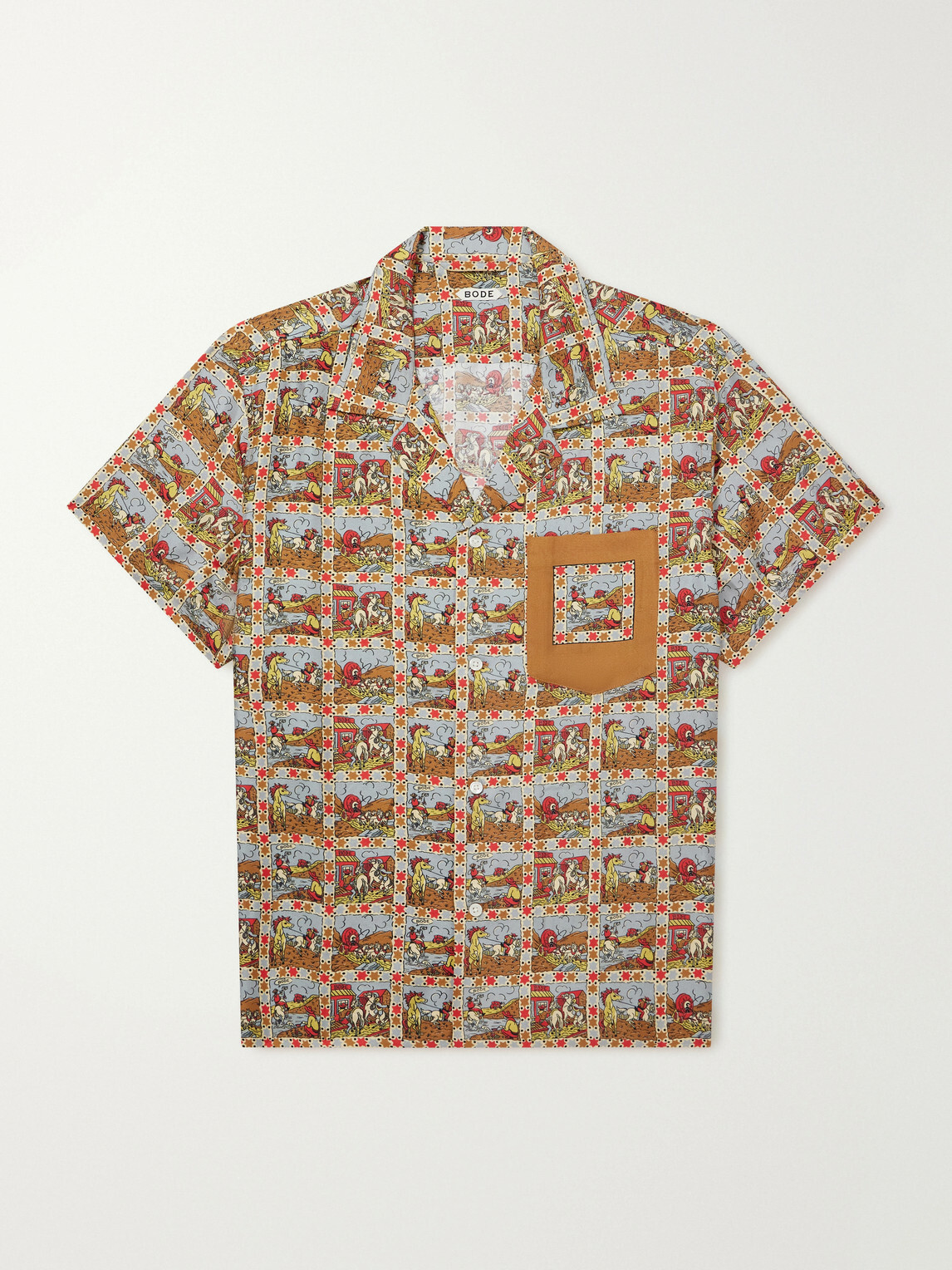BODE - Cowboy Comic Camp-Collar Printed Silk-Satin Shirt - Brown