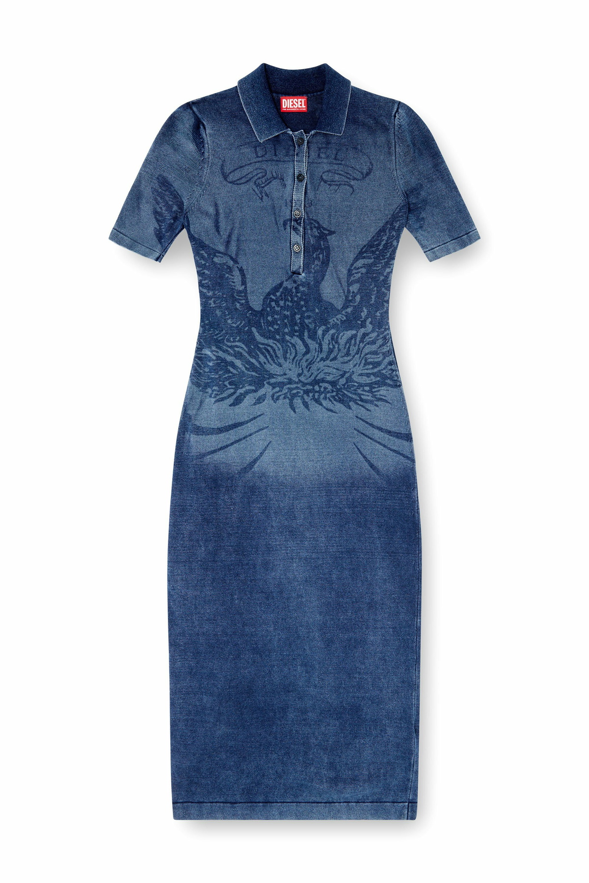 Diesel Polo midi dress in denim-effect knit - Dresses Womens in Blue