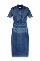 Diesel Polo midi dress in denim-effect knit - Dresses Womens in Blue
