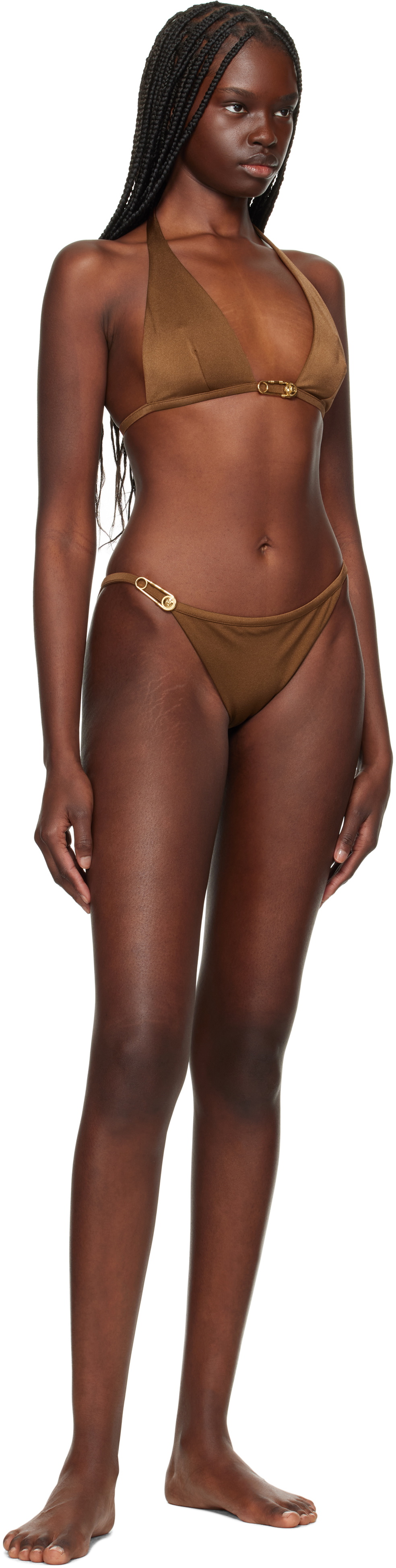 Versace Underwear Brown Safety Pin Bikini Bottom