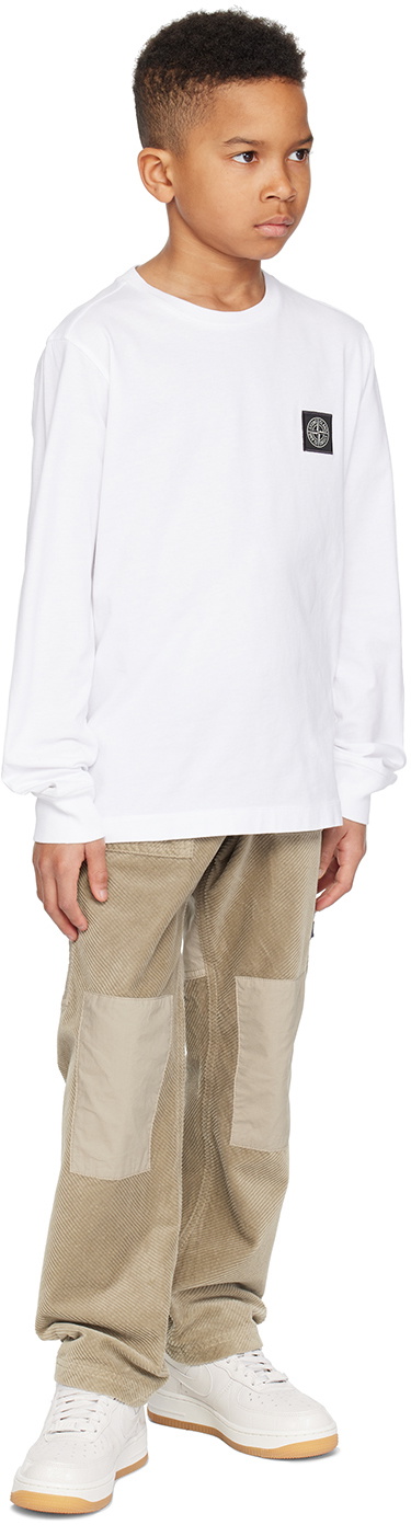 Stone Island Junior Kids White Patch Long Sleeve T-Shirt Stone