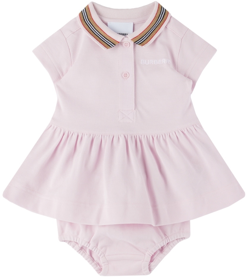 Photo: Burberry Baby Pink Icon Stripe Dress & Bloomers Set