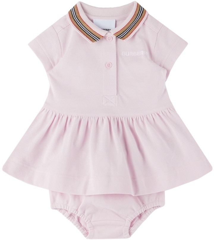 Photo: Burberry Baby Pink Icon Stripe Dress & Bloomers Set