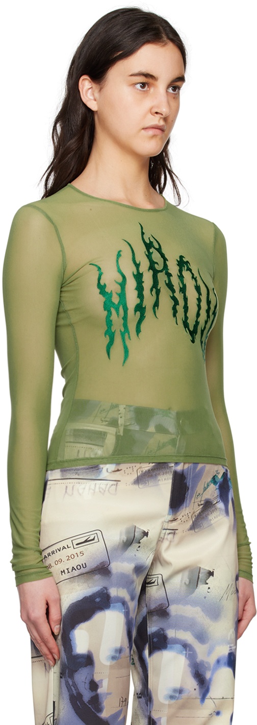 Miaou Green Embroidered Long Sleeve T-Shirt Miaou