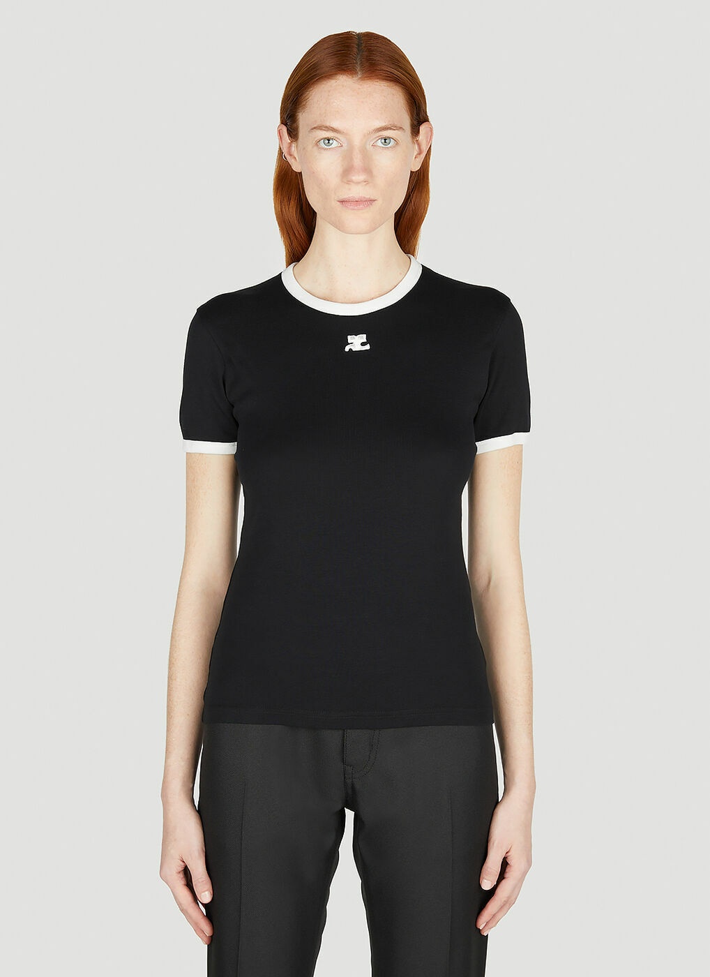 Courrèges - Contrast Trim T-Shirt in Black Courreges