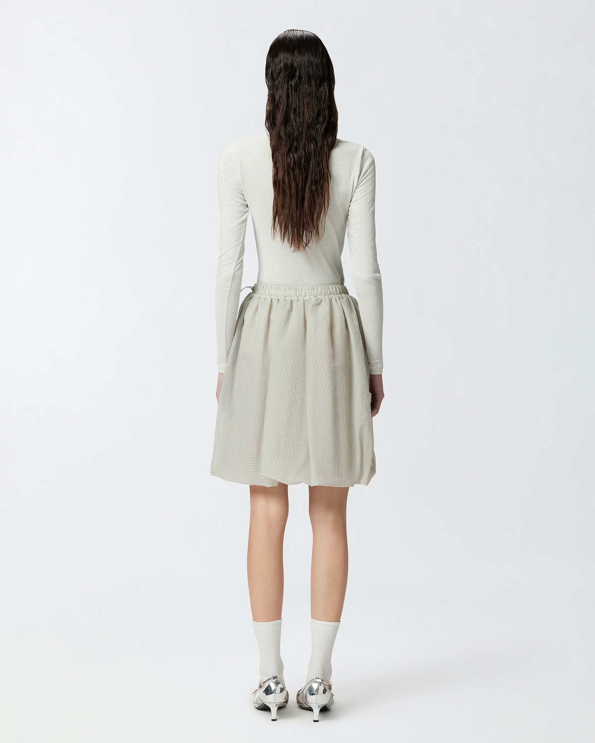 Pinko Lightweight Organza Skirt With Pockets Pearl Grey