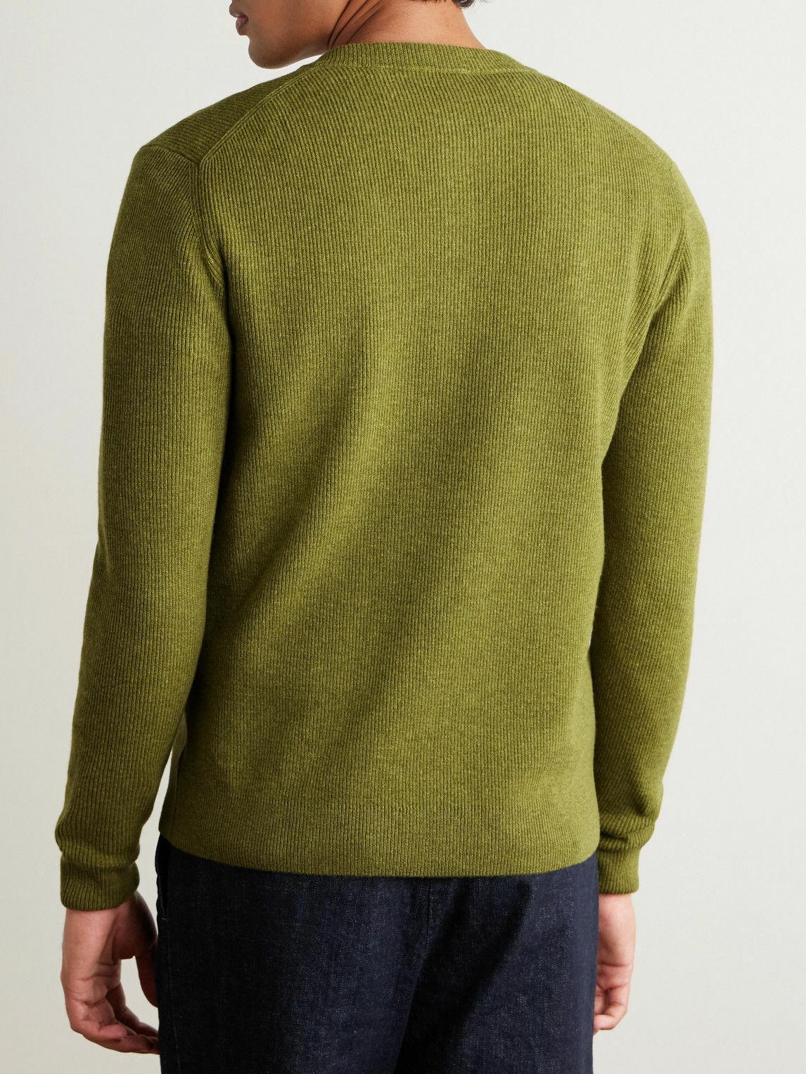 Incotex - Zanone Slim-Fit Ribbed Virgin Wool Henley Sweater - Green
