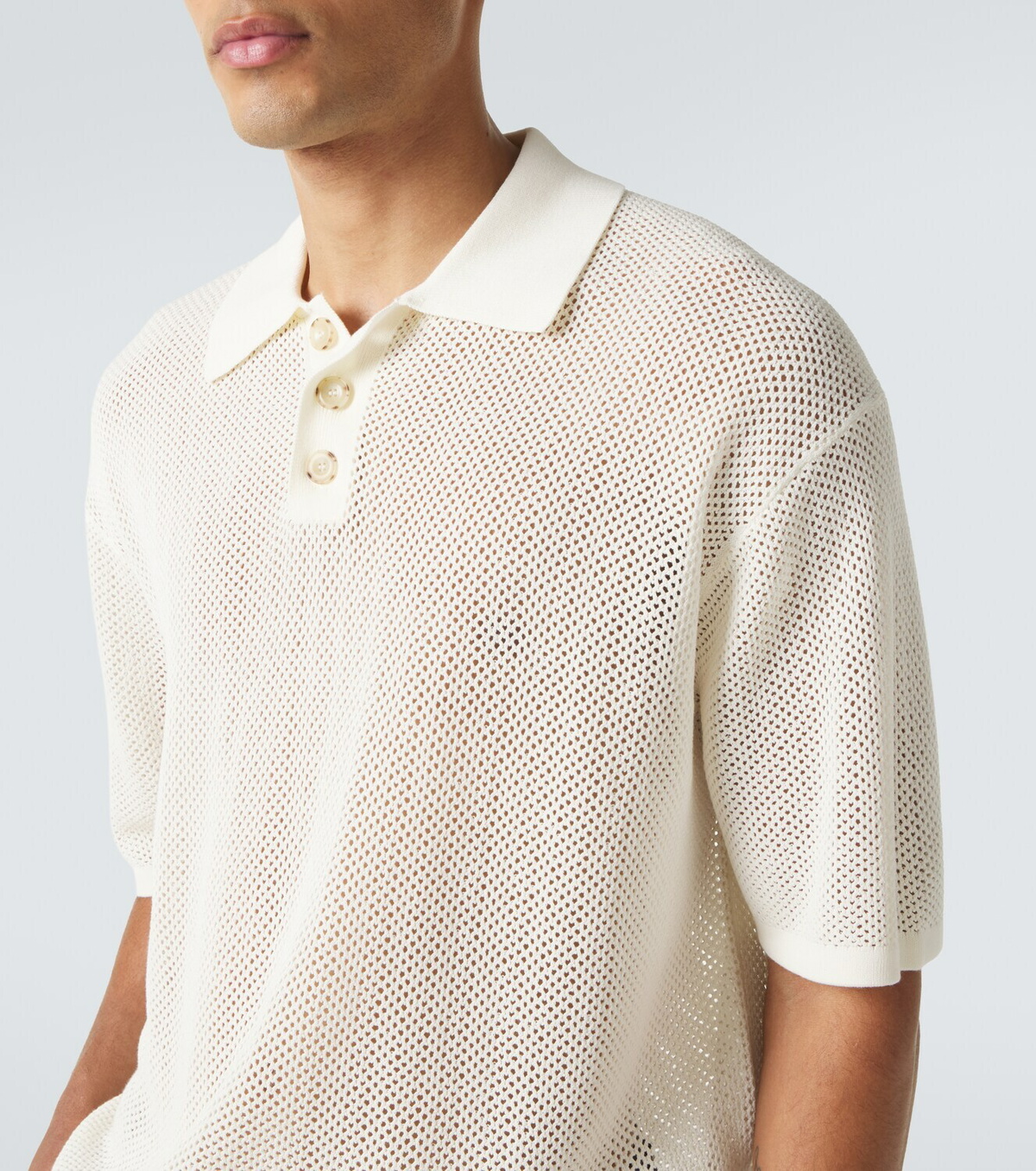 Commas Open-knit cotton-blend polo sweater