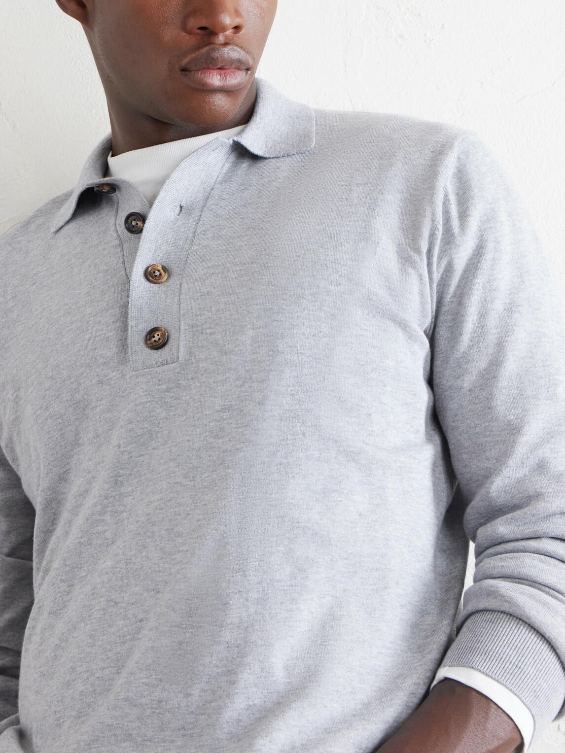 Eleventy - Cotton and Cashmere-Blend Polo Shirt - Gray
