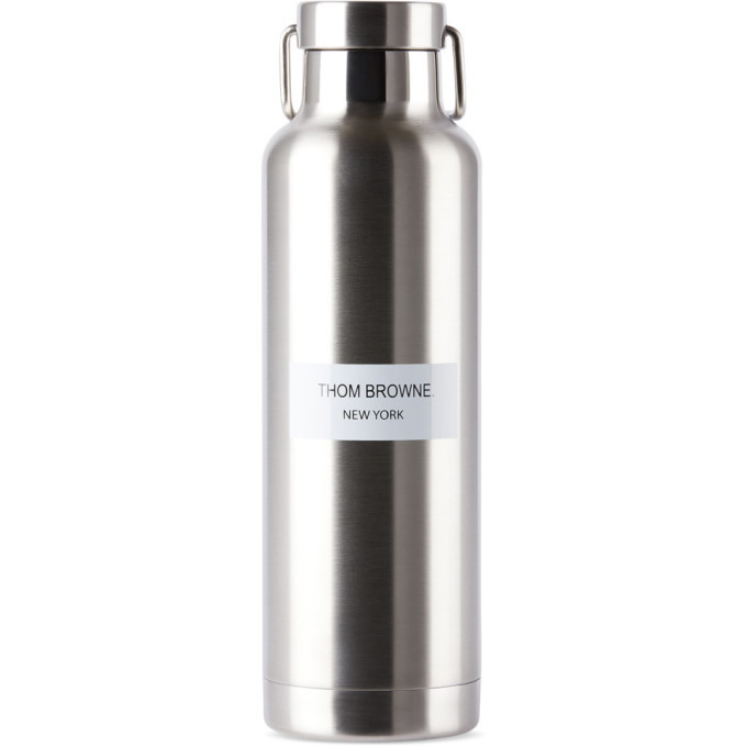 Photo: Thom Browne Silver Stainless Steel Logo Water Bottle, 24oz