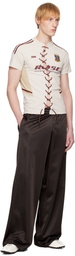 Martine Rose Beige & Burgundy Lace Up Football T-shirt