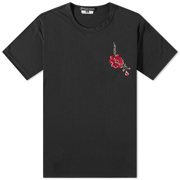 Photo: Comme Des Garçons Homme Plus Small Rose Embroidery Poly Tee
