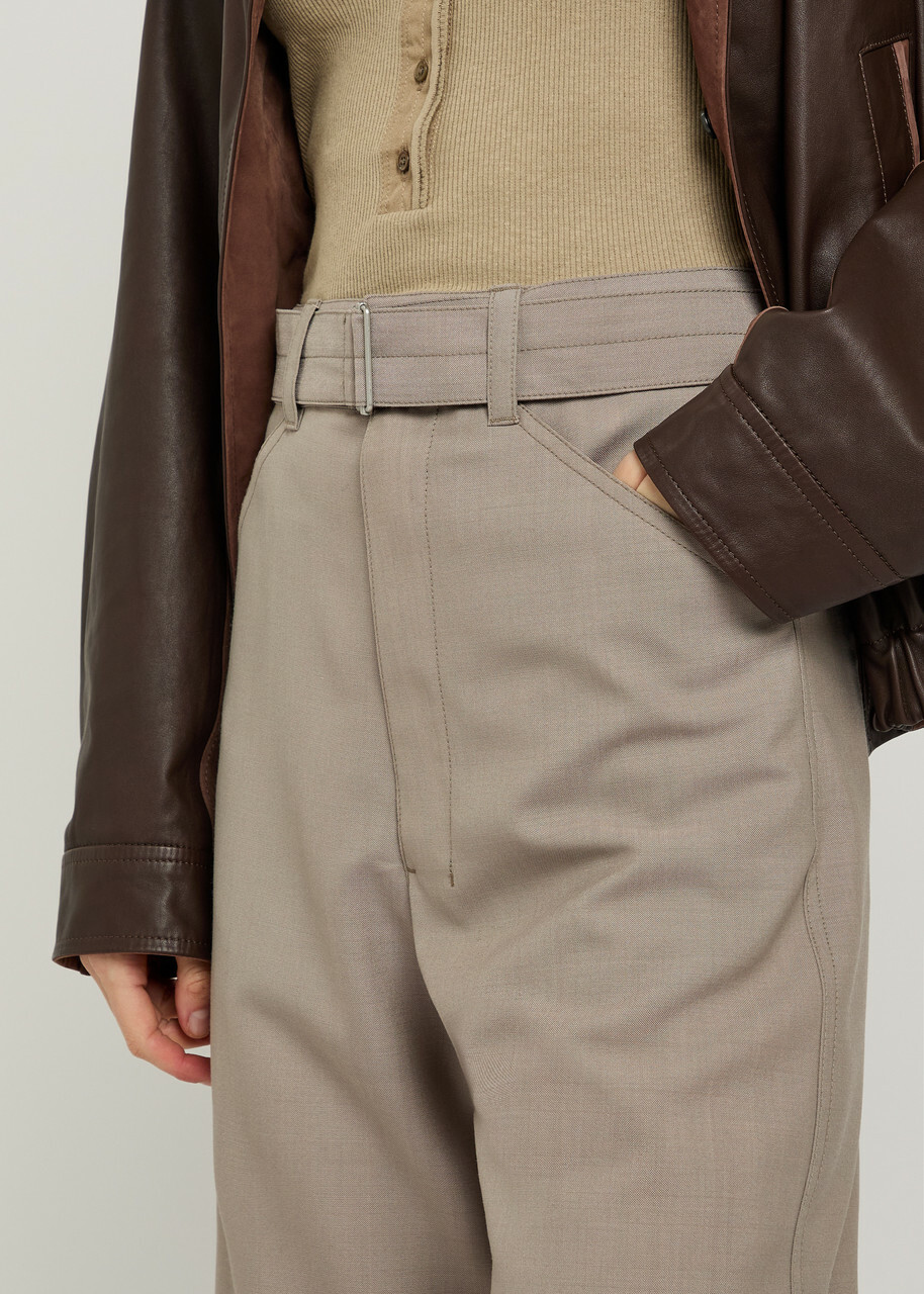 Lemaire Belted Barrel-leg Woven Trousers Taupe