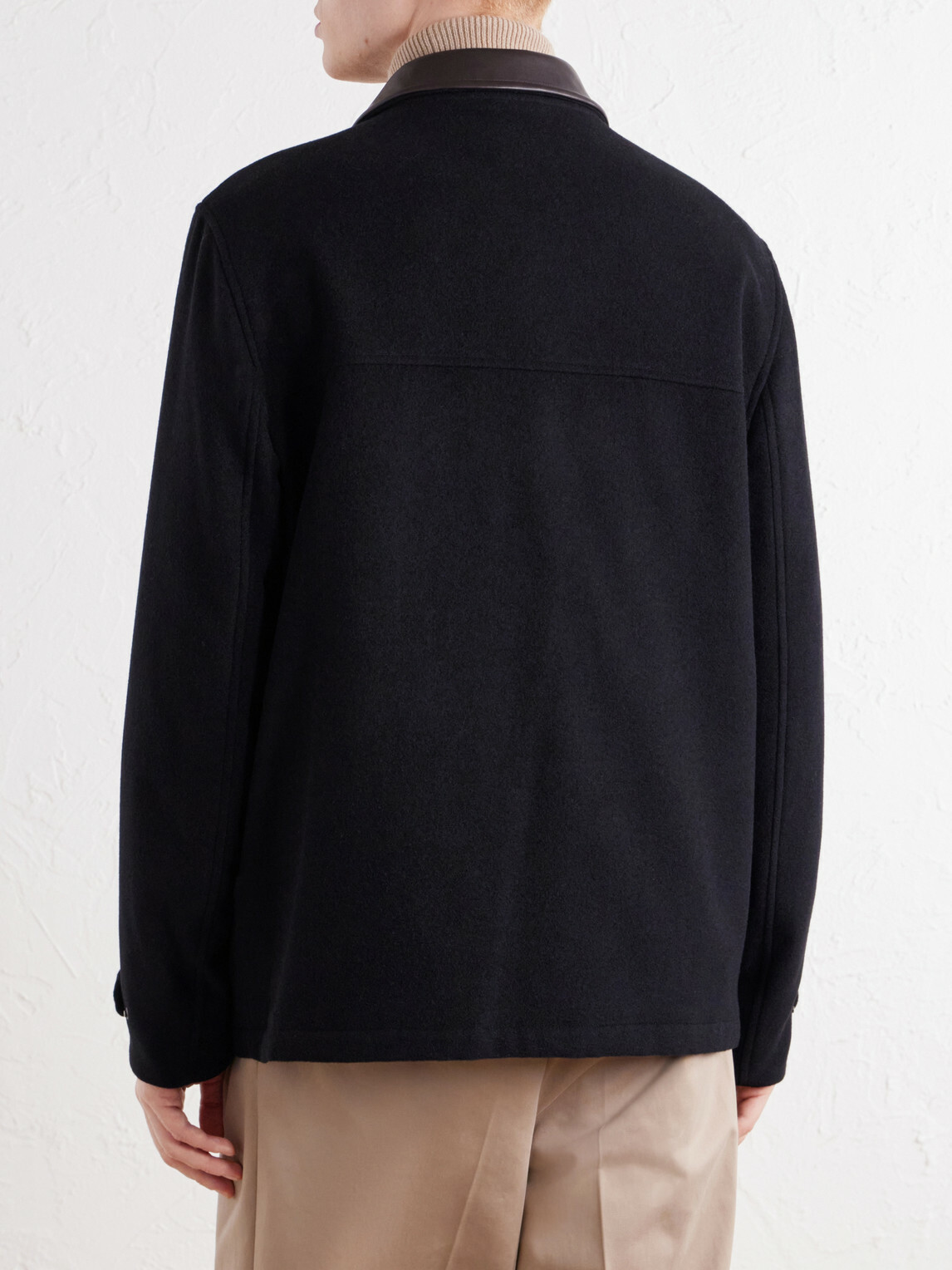 Brunello Cucinelli - Leather-Trimmed Cashmere-Felt Jacket - Black