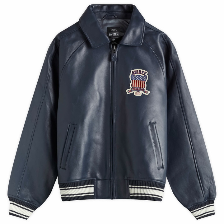 Photo: Avirex Men's Icon Leather Jacket in Navy Blue