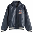 Avirex Men's Icon Leather Jacket in Navy Blue