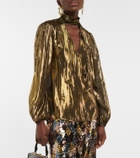Rixo Moss metallic necktie blouse