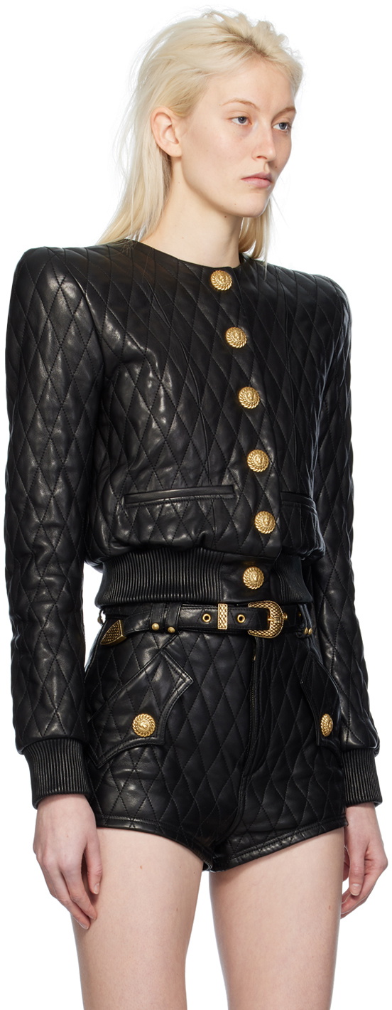 Balmain Black Quilted Leather Jacket Balmain