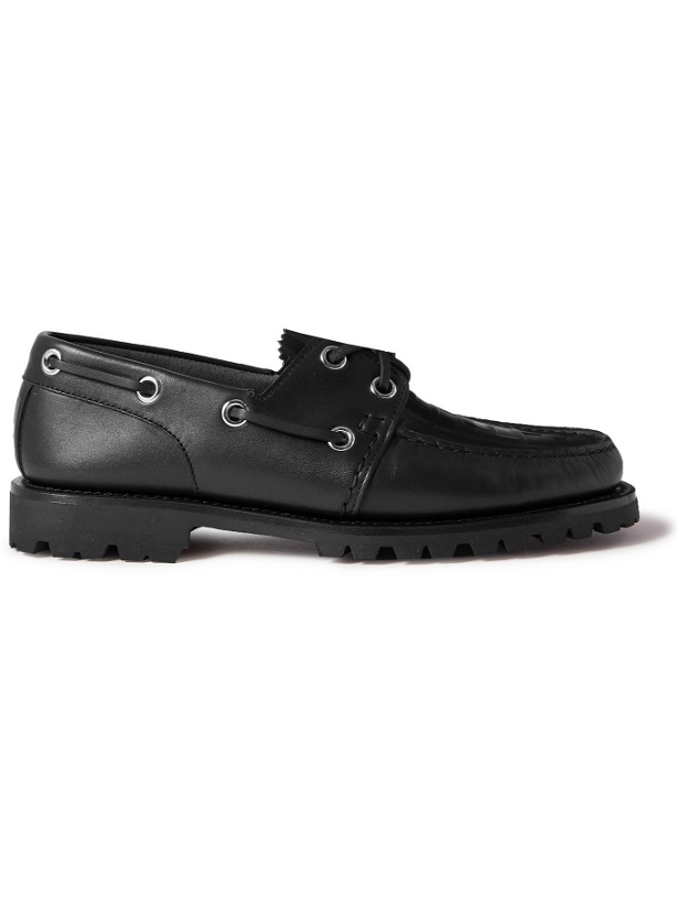Photo: FENDI - Logo-Debossed Leather Boat Shoes - Black - UK 6
