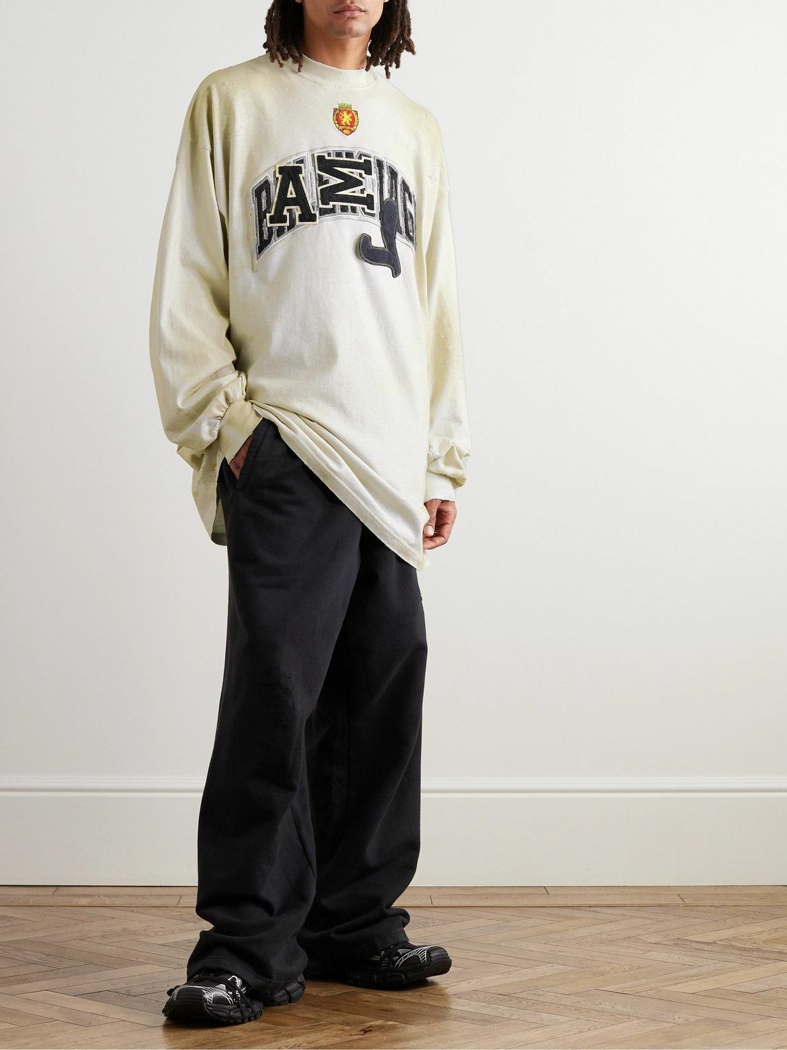 Balenciaga - Oversized Logo-Appliquéd Distressed Cotton-Jersey T-Shirt ...